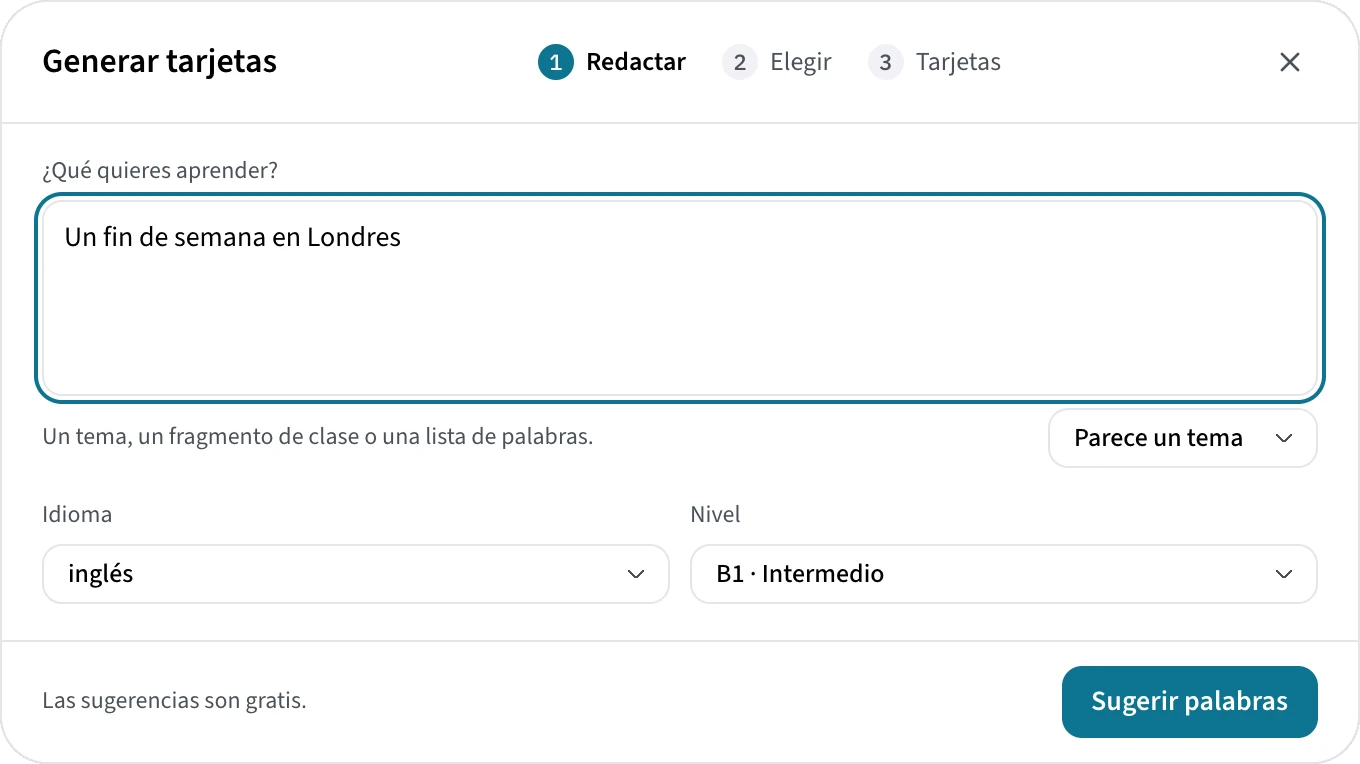 Generar tarjetas, primer paso: el tema Un fin de semana en Londres, en inglés y de nivel B1